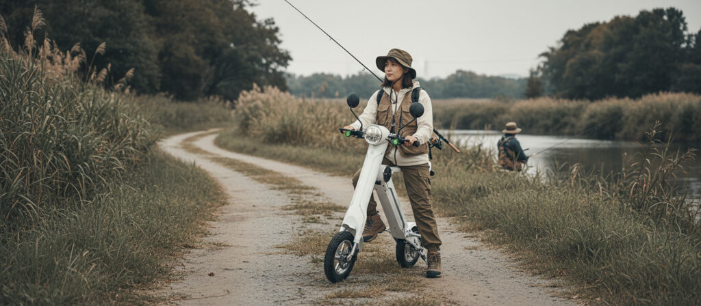 釣り　ブレイズ スマートEV 特定原付モデル　特定小型原付　折りたたみバイク　電動バイク　EV　キャンプ