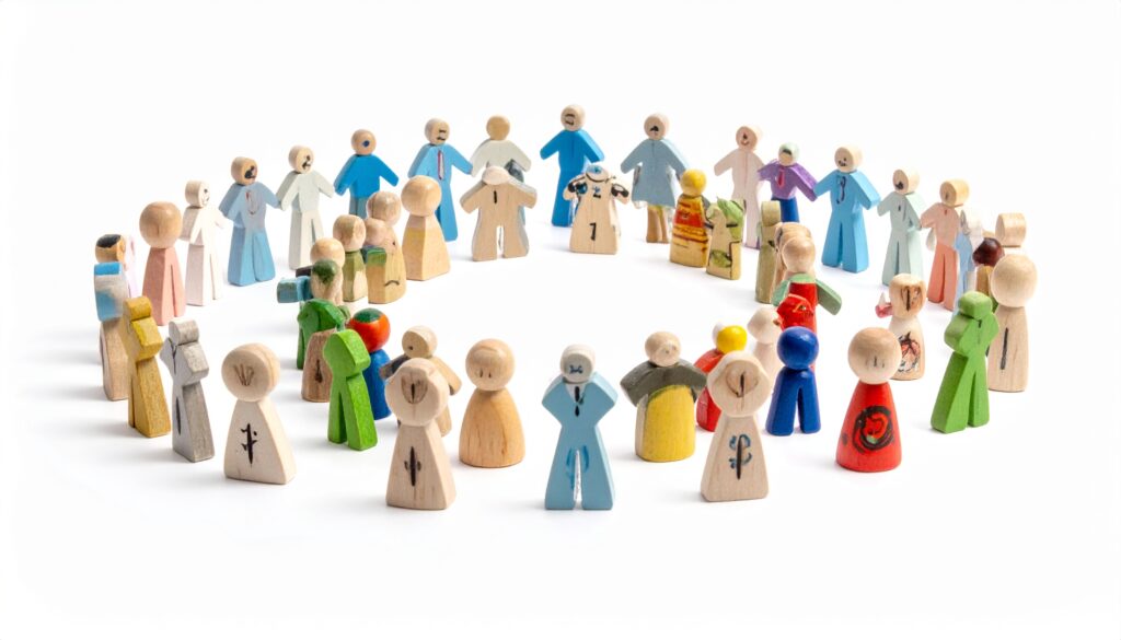 和になって手を取り合っている