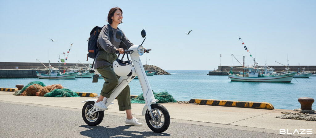 海釣り_漁港_移動手段_電動バイク_スマートEV 特定原付モデル