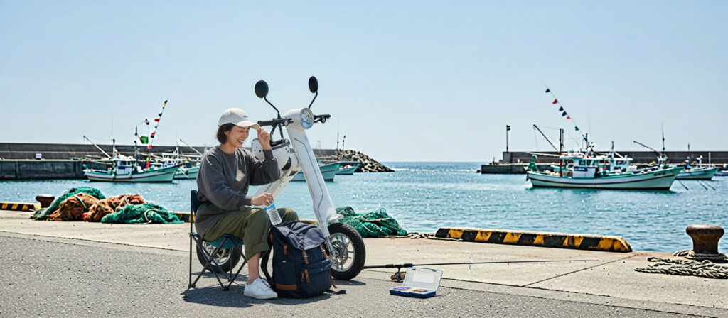 海釣り_漁港_移動手段_電動バイク_スマートEV