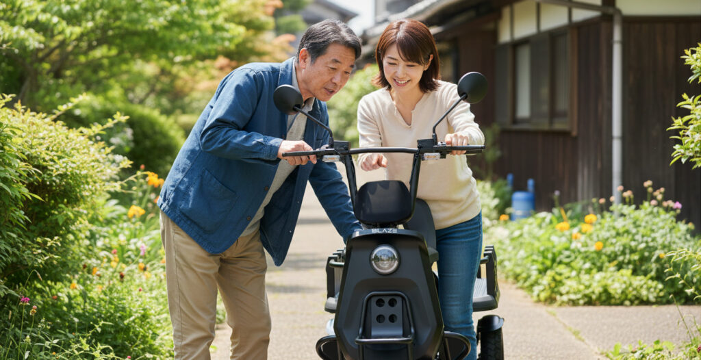 ブレイズ イーカーゴ/BLAZE e-CARGO は特定小型原付です。16歳以上であれば免許が無くても公道走行ができる車両です。操作は簡単。「小さな軽トラ」で農業に使用したり、通院の移動手段に。