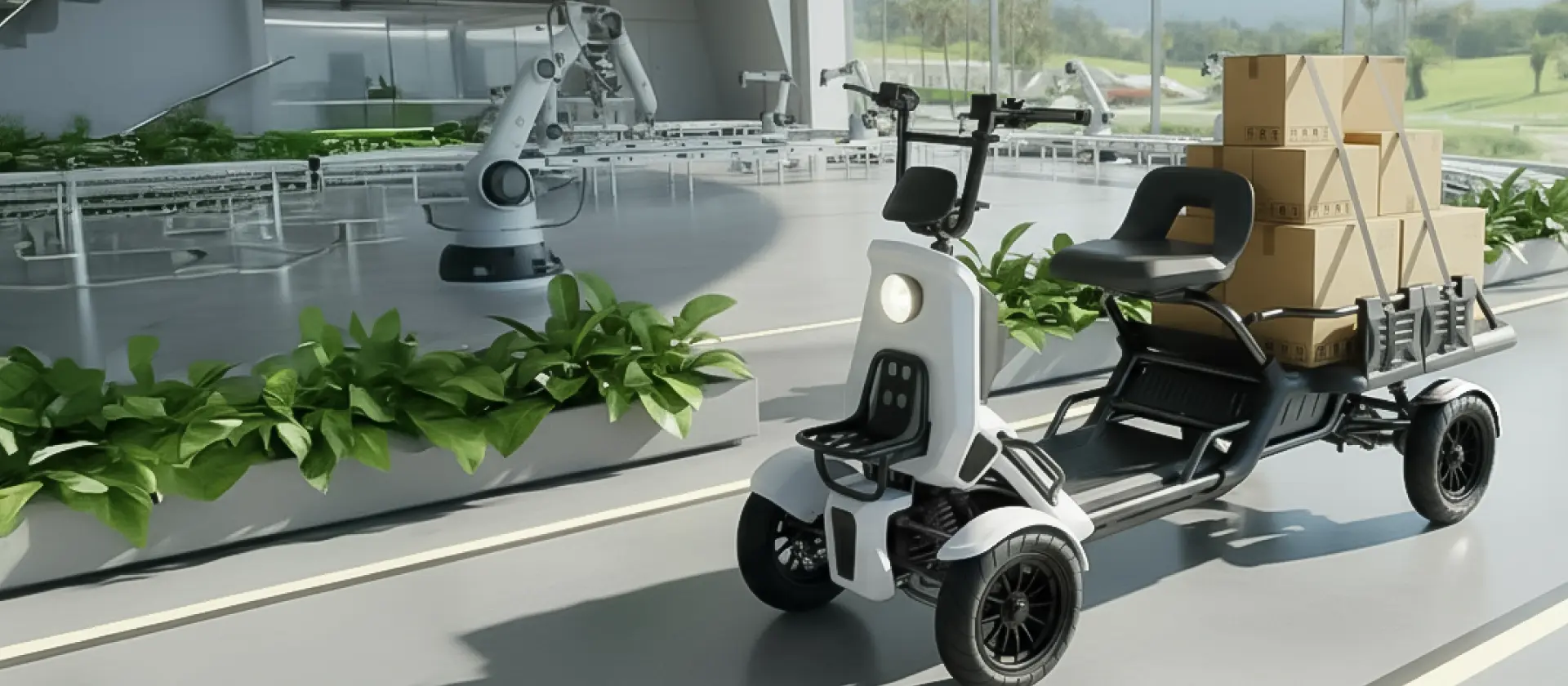 工場内での資材運搬シーン